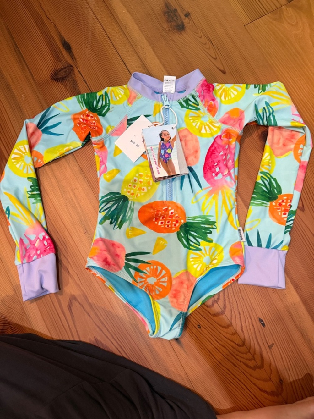 Tea Collection Aqua Long-Sleeve One-Piece Rashguard with Citrus Print